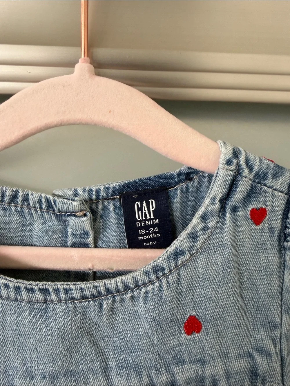 GAP Baby Girls' Light Blue Heart Denim Romper 18-24M